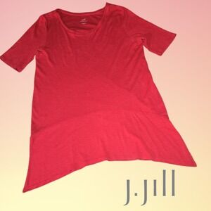 J. Jill Women's SS Pima Cotton Dipped Hem Oversized Side Slit Tunic Papaya S